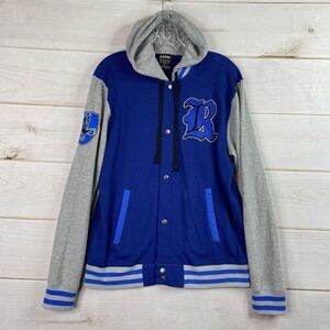 Harry Potter Men's Varsity Jacket Sz M Blue Gray Ravenclaw Hooded Snap Up Front